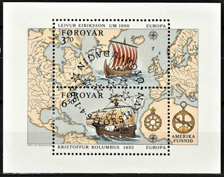 FRIMÆRKER FÆRØERNE | 1992 - AFA 225a,226a - Europamærker - Miniark flerfarvet - Stemplet